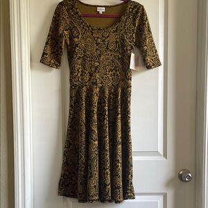 2 for $20 LuLaRoe Nicole Gold and Black Paisley Midi Dress jacquard NWT